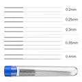 Lot de 12 aiguilles de nettoyage pour buse d'imprimante 3D avec les diamètres indiqués 0,2, 0,25, 0,3, 0,35 et 0,4 mm et son tube transparent