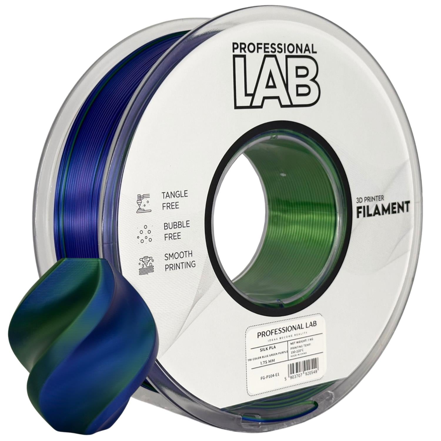 Cívka filamentu Silk PLA Tri Color modrá zelená fialová, Prof. Lab, 1,75 mm