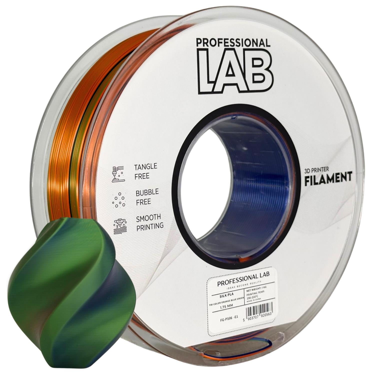 Cívka filamentu Silk PLA Tri Color oranžová modrá zelená, Prof. Lab, 1,75 mm