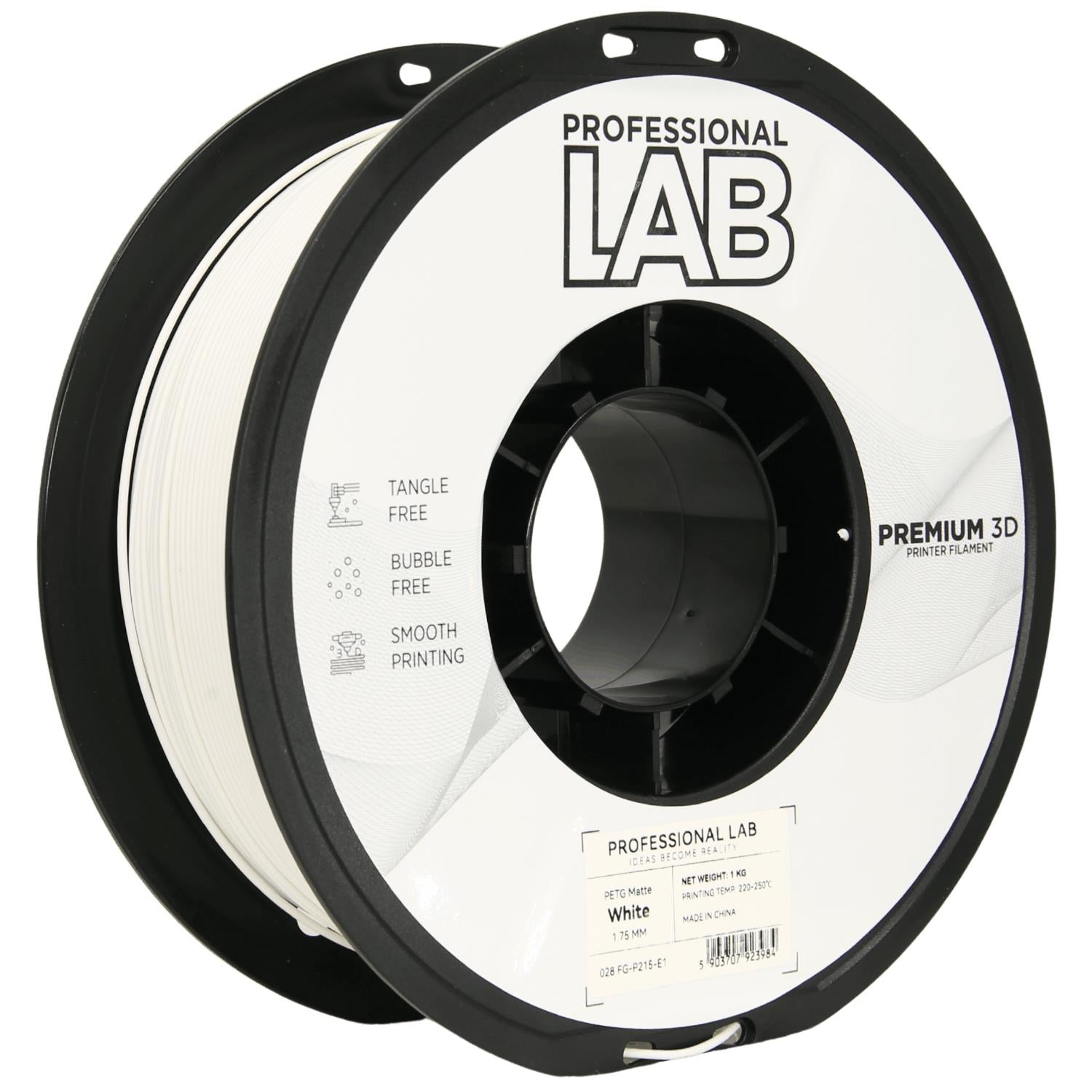 Cívka filamentu PETG matná bílá, Prof. Lab, 1,75 mm