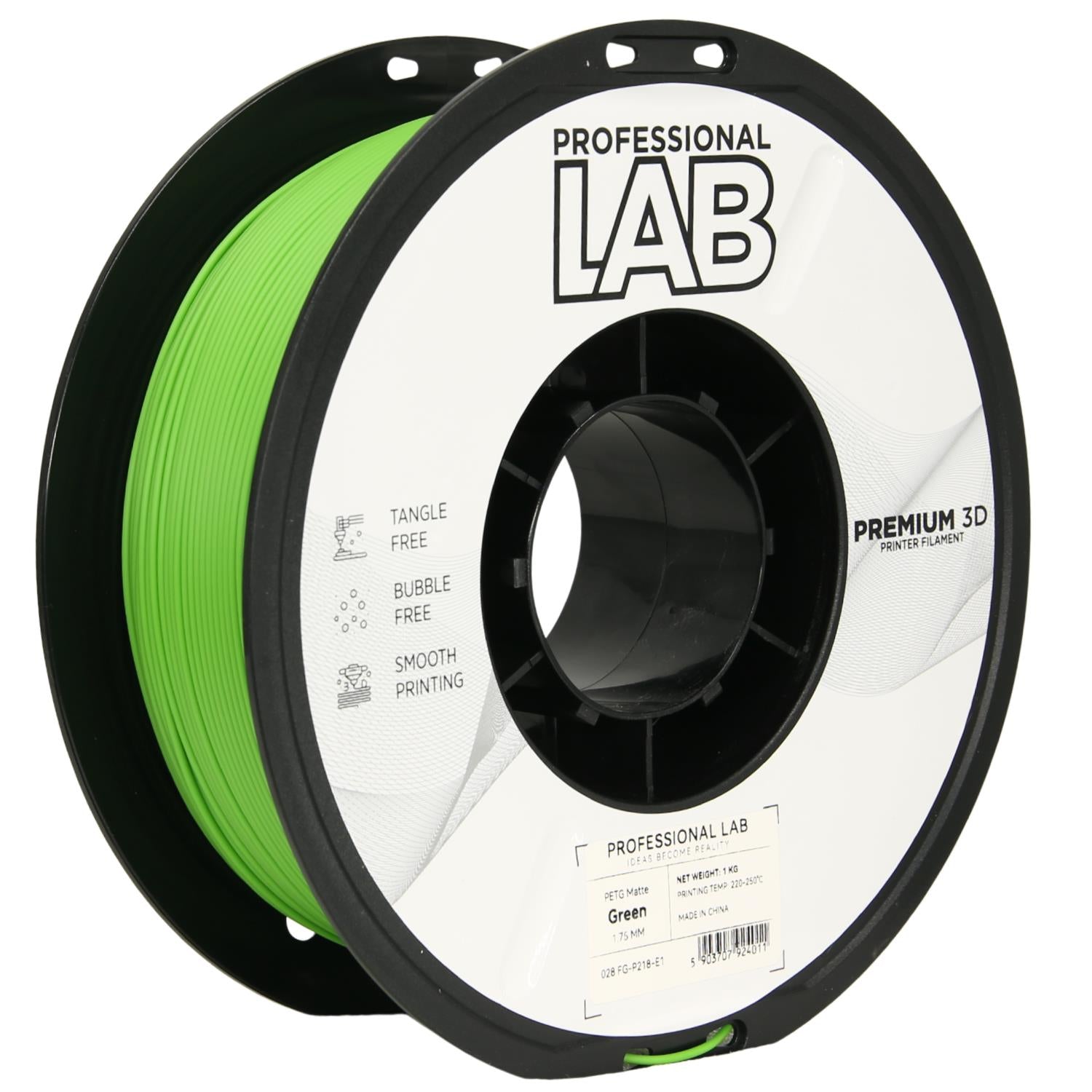 Cívka filamentu PETG matná zelená, Prof. Lab, 1,75 mm