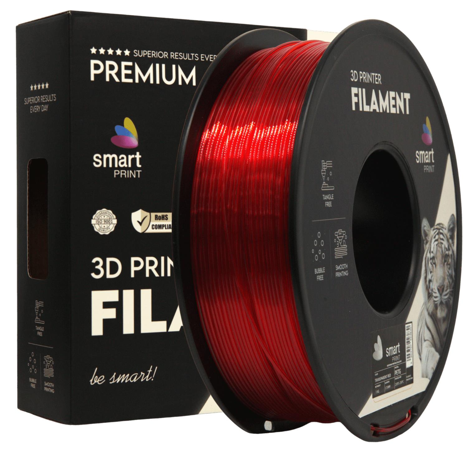 Cívka filamentu PETG průhledná červená, Smart Print, 1,75 mm